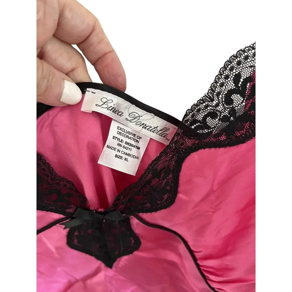 Linea Donatella Womens Slip Dress XL Satin Pink Babydoll Chemise Glam Whimsigoth